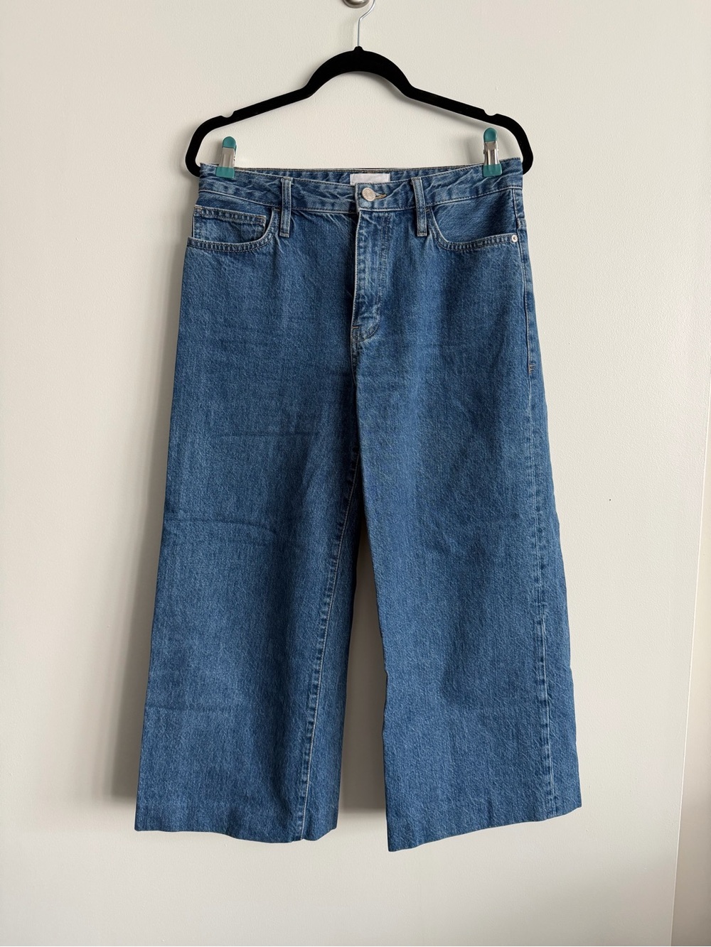 FRAME Wide Leg Crop Blue Denim Jeans